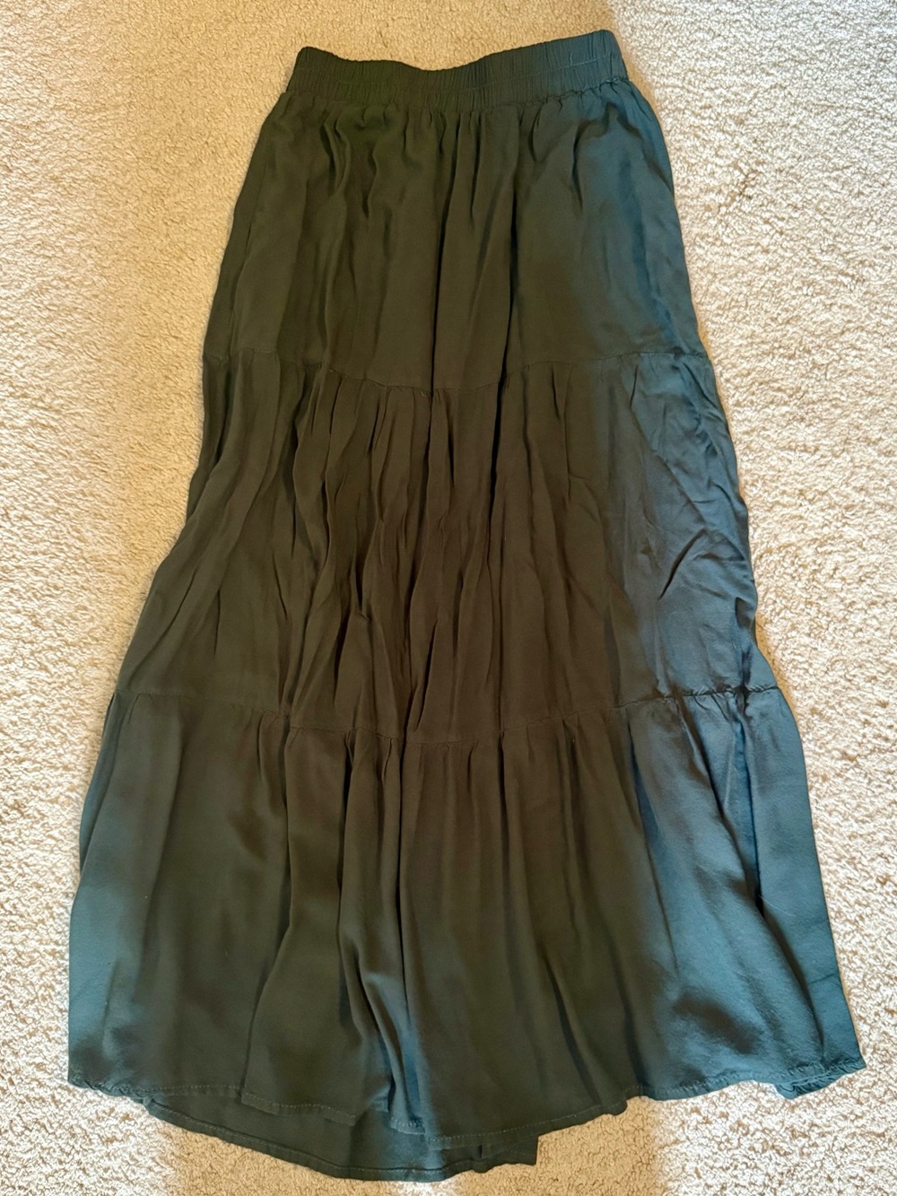 shosho Olive Green Tiered Maxi Skirt